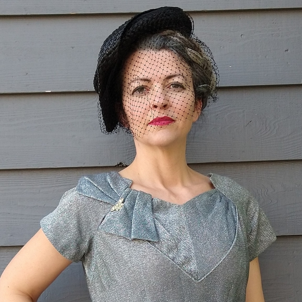 asymmetrical WOVEN TILT HAT black 1950's 50's